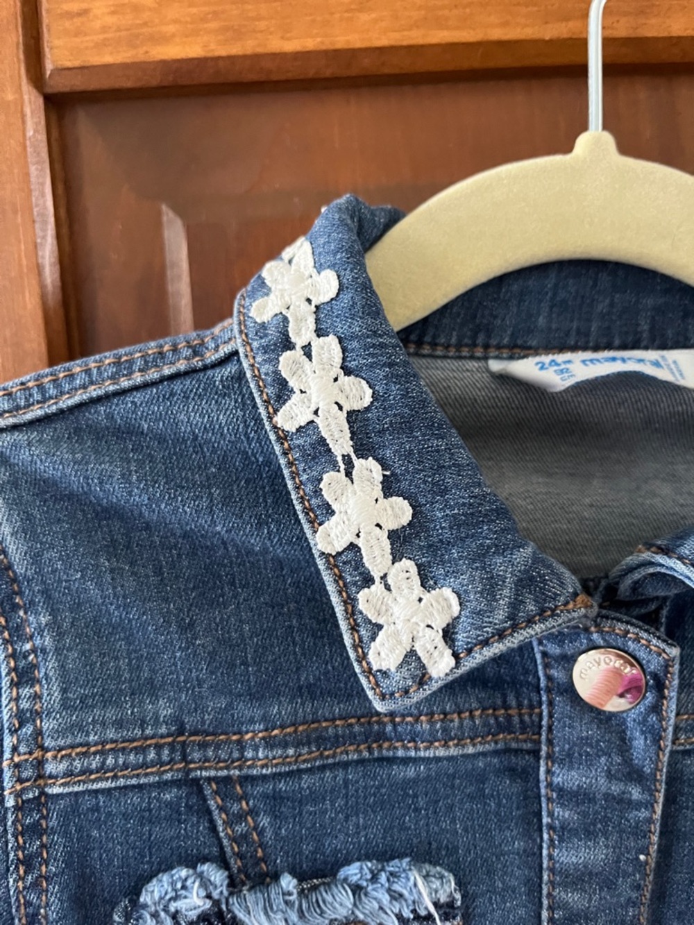 Mayoral Dark Blue Denim Jacket with White Lace Appliqué - Picture 4 of 12